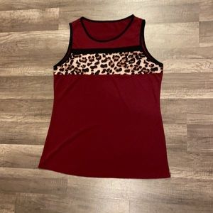 Burgundy & Leopard Tank Top